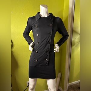 Allegra K Black Collared “Peacoat” Button-up Longsleeve Mini Dress